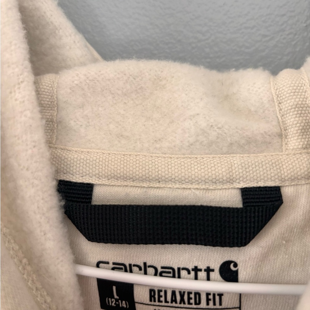 Carhartt Hooded Sweatshirt. Womens Large Cream And Orange. Beautiful color. - Picture 2 of 4